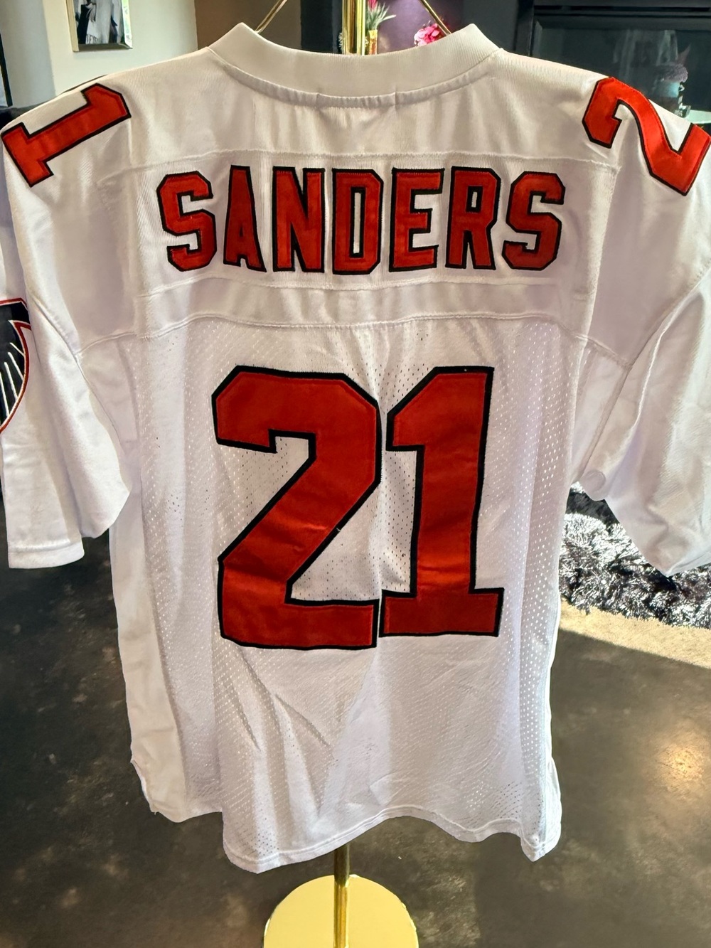 White falcons Football Jersey with red & black Trim - Sanders #21